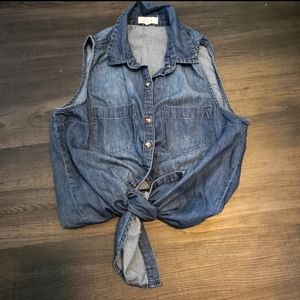 Ardene tie front sleeveless denim shirt